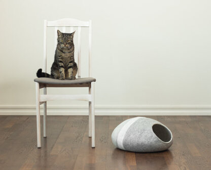 Vilten kattenmand Streep - lichtgrijs