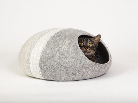 Vilten kattenmand Streep - lichtgrijs