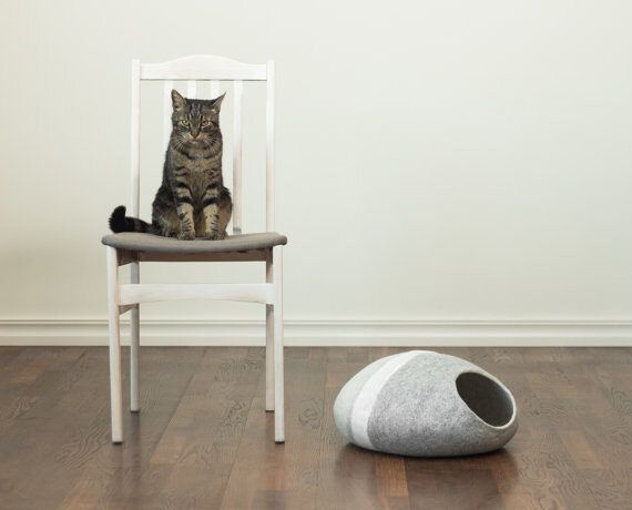 Vilten kattenmand Streep - lichtgrijs